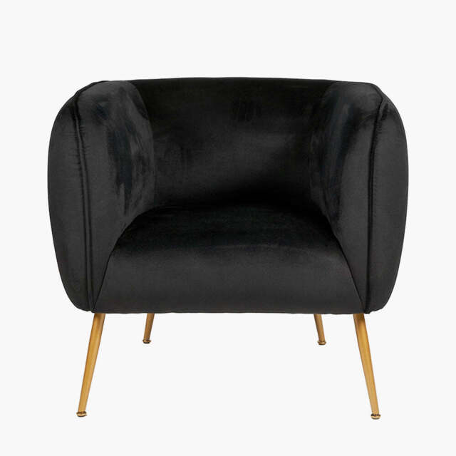 Lucca Black Velvet and Metal Armchair - image 1