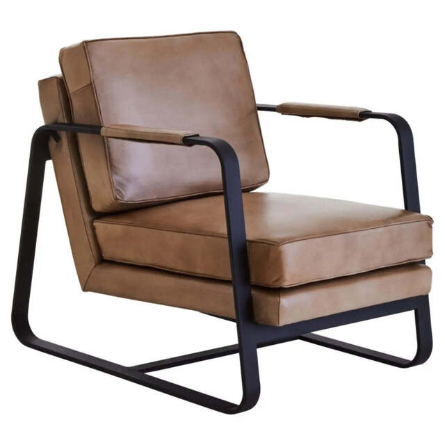 Buffalo Grey Leather Armchair With Black Iron Frame - image 1