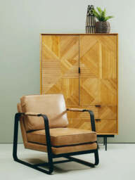 Buffalo Grey Leather Armchair With Black Iron Frame - thumbnail 2