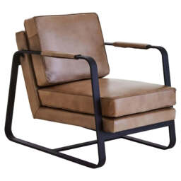 Buffalo Grey Leather Armchair With Black Iron Frame - thumbnail 1
