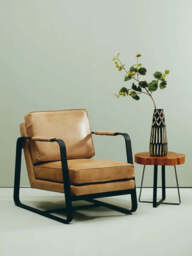Buffalo Grey Leather Armchair With Black Iron Frame - thumbnail 3