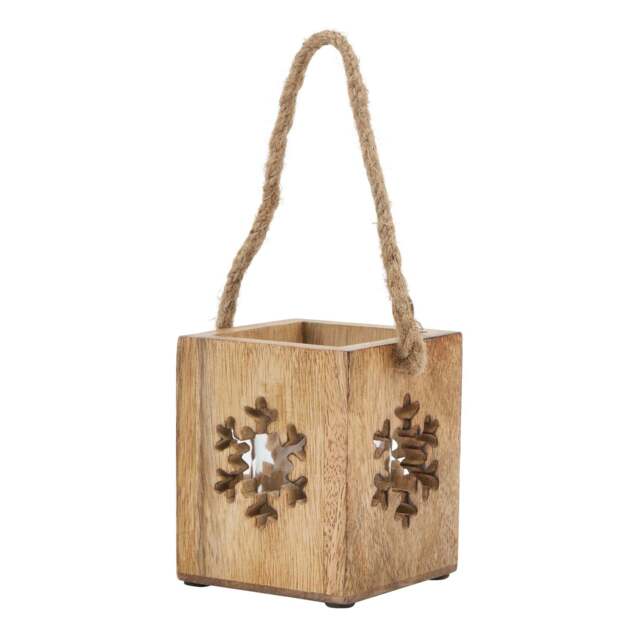 Natural Wooden Small Snowflake Tealight Candle Holder - image 1