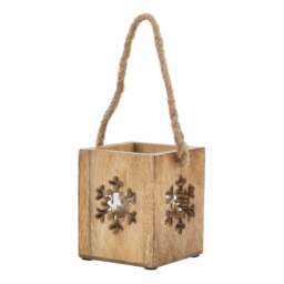 Natural Wooden Small Snowflake Tealight Candle Holder - thumbnail 1