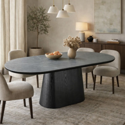 Bianca Oval Dining Table Black & Grey Sintered Stone