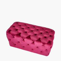 Seraphina Raspberry Velvet Buttoned Rectangular Ottoman - thumbnail 3