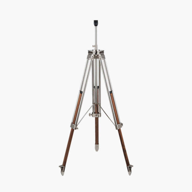 Port Nickel and Wood Tripod Floor Lamp Base - image 1