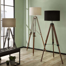 Port Nickel and Wood Tripod Floor Lamp Base - thumbnail 2