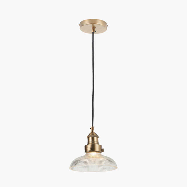 Bowery Ribbed Glass with Antique Brass Fitting Elec Pendant - image 1