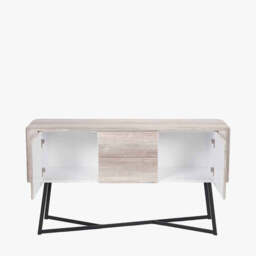 Ukiah Grey Oak Veneer and Black Metal 2 Door 2 Drawer Sideboard - thumbnail 3