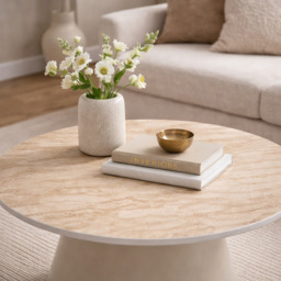 Luna Coffee & End Tables Matt Taupe & Travertine Set of 2 - thumbnail 3