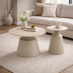 Luna Coffee & End Tables Matt Taupe & Travertine Set of 2 - thumbnail 2