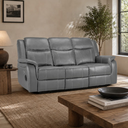 Galaxy Tech Power Reclining 3 Seater Sofa Grey Leather - thumbnail 1
