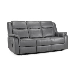 Galaxy Tech Power Reclining 3 Seater Sofa Grey Leather - thumbnail 2
