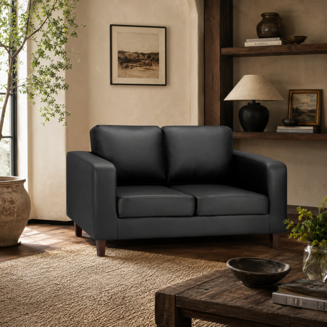 Sofa In A Box 2 Seater Black Faux Leather - image 1