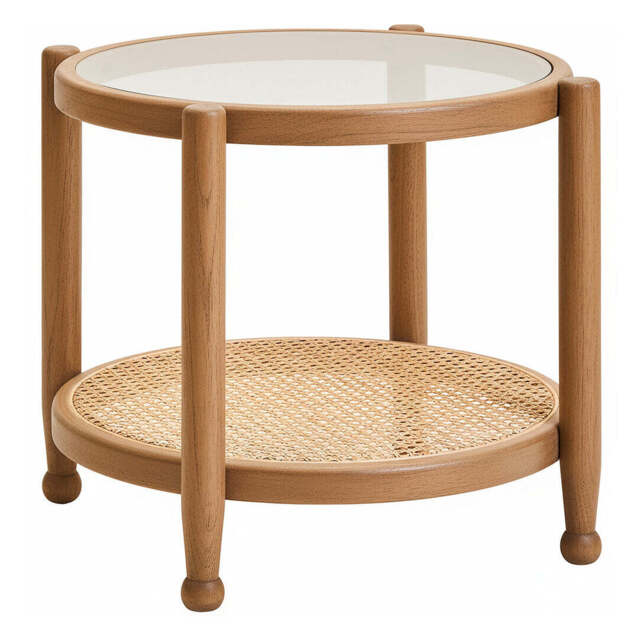 Cebu Natural Cane and Grey Wash Elm Wood Side Table - image 1