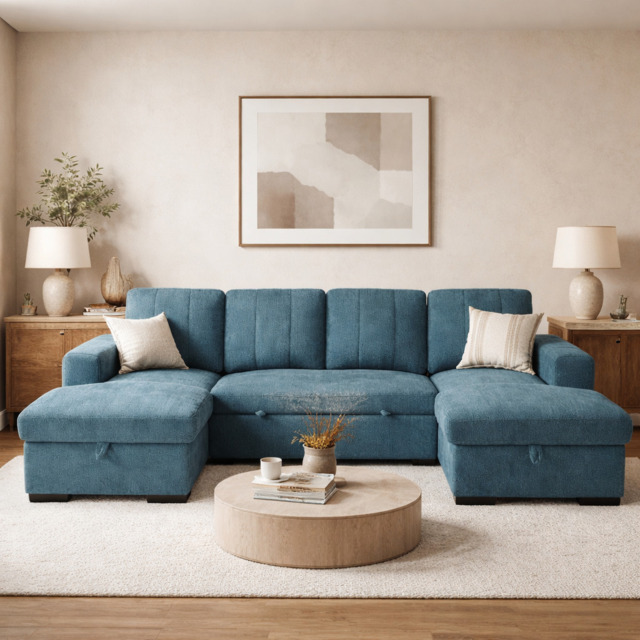 Como U Shape Sofabed With Ottoman Storage Blue Morgan - Malvern - Somerford - Calix - Euphoria - Plush Style - image 1