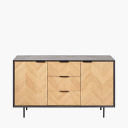 Hailee Black and Natural Chevron Oak and Pine Wood 2 Door 3 Drawer Sideboard - thumbnail 2
