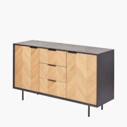 Hailee Black and Natural Chevron Oak and Pine Wood 2 Door 3 Drawer Sideboard - thumbnail 1