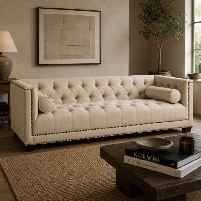 Surina 3 Seat Stone Fabric Sofa - image 1