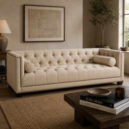 Surina 3 Seat Stone Fabric Sofa - thumbnail 1