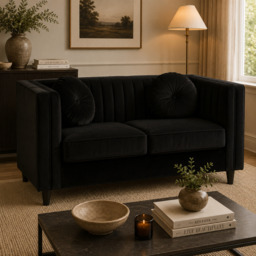 Farah Two Seat Black Velvet Sofa - thumbnail 1