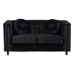 Farah Two Seat Black Velvet Sofa - thumbnail 3