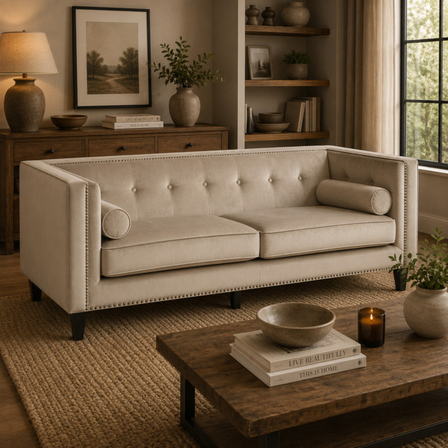 Felisa 3 Seat Mink Velvet Sofa - image 1
