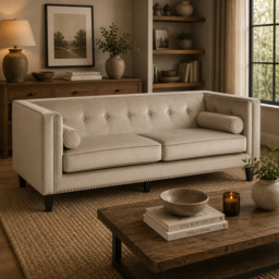 Felisa 3 Seat Mink Velvet Sofa - thumbnail 1