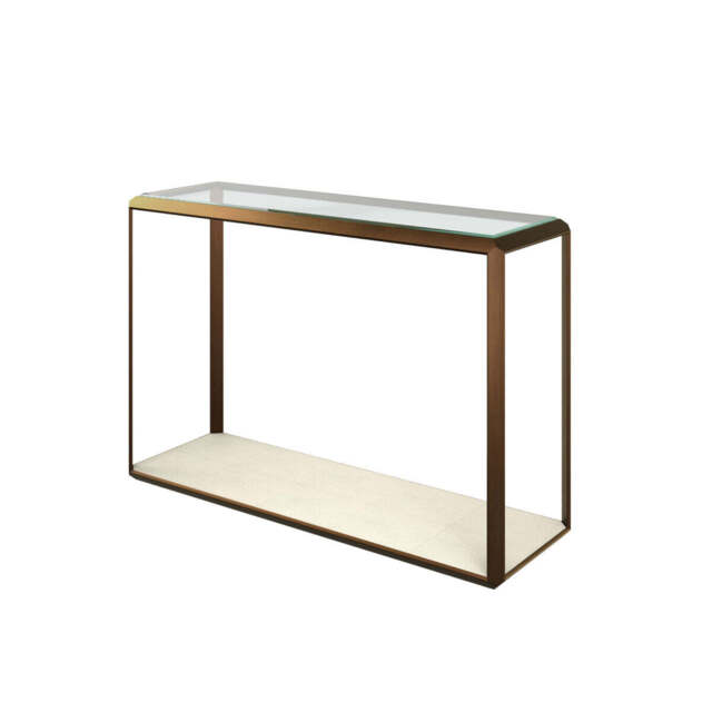 Orla Console Glass Top And Faux Shagreen Table Ivory - image 1
