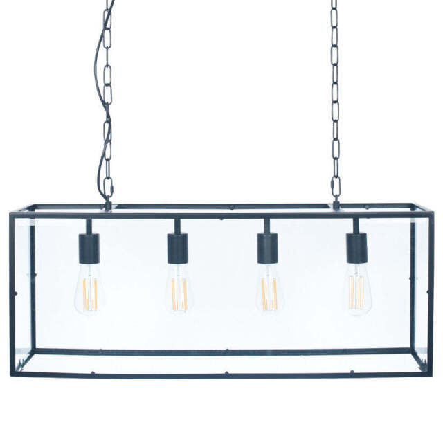 Llewellyn Matt Black Metal and Glass 4 Bulb Pendant - image 1