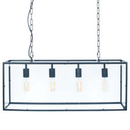 Llewellyn Matt Black Metal and Glass 4 Bulb Pendant - thumbnail 1