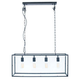 Llewellyn Matt Black Metal and Glass 4 Bulb Pendant - thumbnail 2
