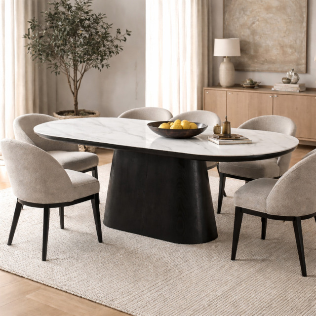 Bianca Oval Dining Table Black & White Sintered Stone - image 1