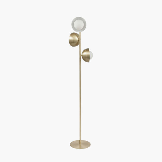 Estelle Brushed Brass Metal and White Orb Dome Floor Lamp - image 1