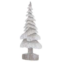 Carved Wood Effect Grey Small Snowy Tree - thumbnail 1