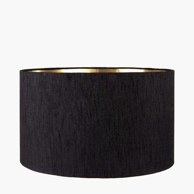 Stellan 45cm Black Slubbed Faux  Silk Gold Lined Cylinder Lampshade - image 1
