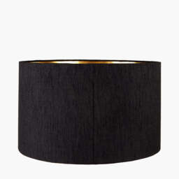 Stellan 45cm Black Slubbed Faux  Silk Gold Lined Cylinder Lampshade - thumbnail 3