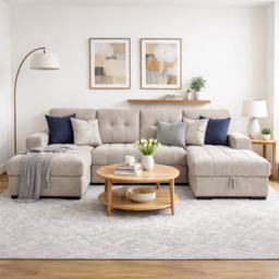 Palermo U Shape Sofabed With Ottoman Storage Beige Morgan - Malvern - Somerford - Calix - Euphoria - Plush Style