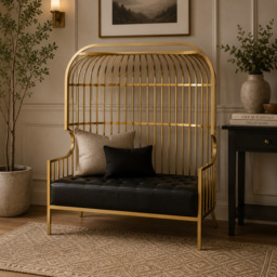Eliza Two Seat Dome Cage Gold Finish Sofa - thumbnail 1
