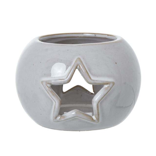White Ceramic Star Cut-Out Round Tealight Holder - image 1