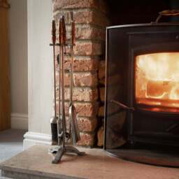 Hand Turned Fire Companion Set In Antique Pewter With Wooden Handles - thumbnail 3