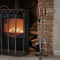 Hand Turned Fire Companion Set In Antique Pewter With Wooden Handles - thumbnail 5
