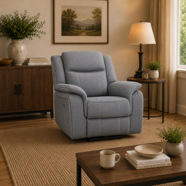 Galaxy Tech Recliner Grey Fabric Armchair Sofa - image 1