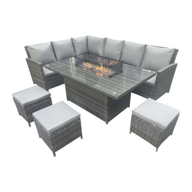 Sicily Rattan Corner Sofa And Dining Table With Ottoman Stools