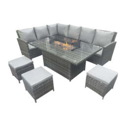 Sicily Rattan Corner Sofa And Dining Table With Ottoman Stools - thumbnail 1