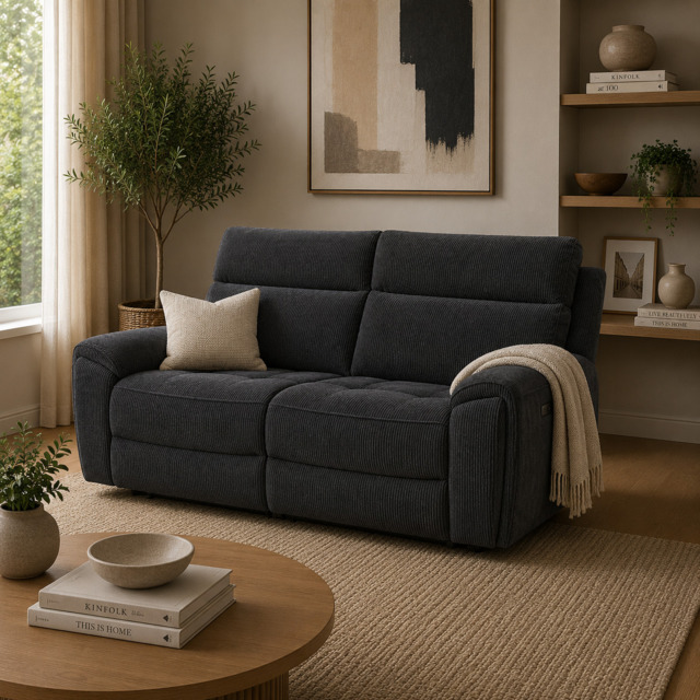 Atlanta Black Lay-Z-Boy Style Fabric Power Recliner 3 Seater Sofa - image 1