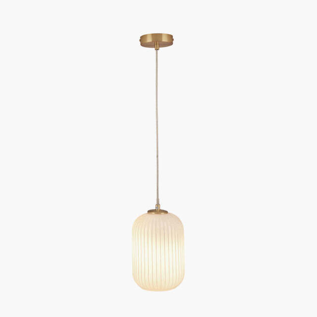 Alessia White Glass and Gold Metal Ribbed Glass Pendant - image 1