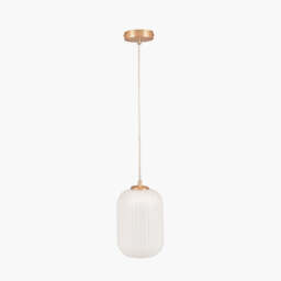 Alessia White Glass and Gold Metal Ribbed Glass Pendant - thumbnail 2