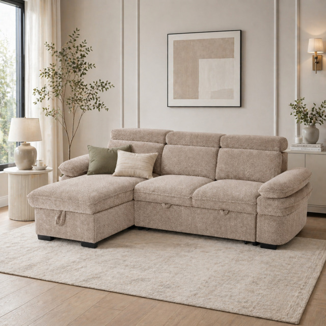 Hudson Sofabed Beige Universal Corner Sofa - image 1