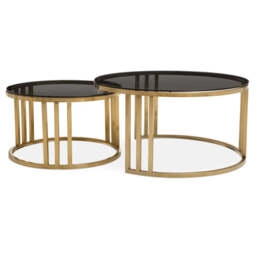 Alana Round Set of 2 Round Nesting Coffee Tables in Gold Base and Glass Top - thumbnail 1